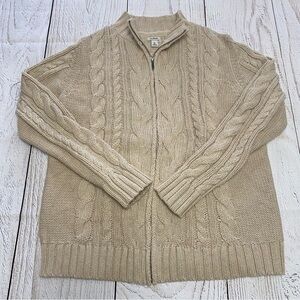 L.L. Bean Women's Beige Cable Knit Zip-Up Sweater